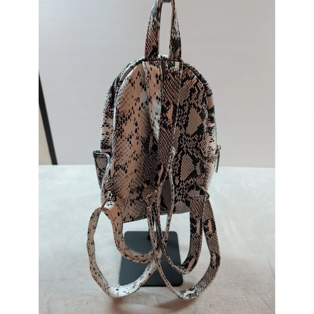 Steve Madden Mini Backpack Snakeskin Print Faux Leather Black White Animal Print